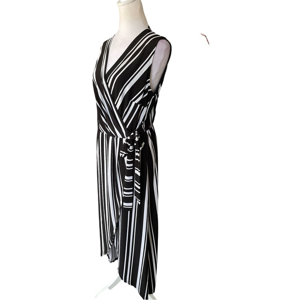 INC International Concepts Black/White Striped Faux-Wrap Maxi Dress Size Large - Picture 9 of 15